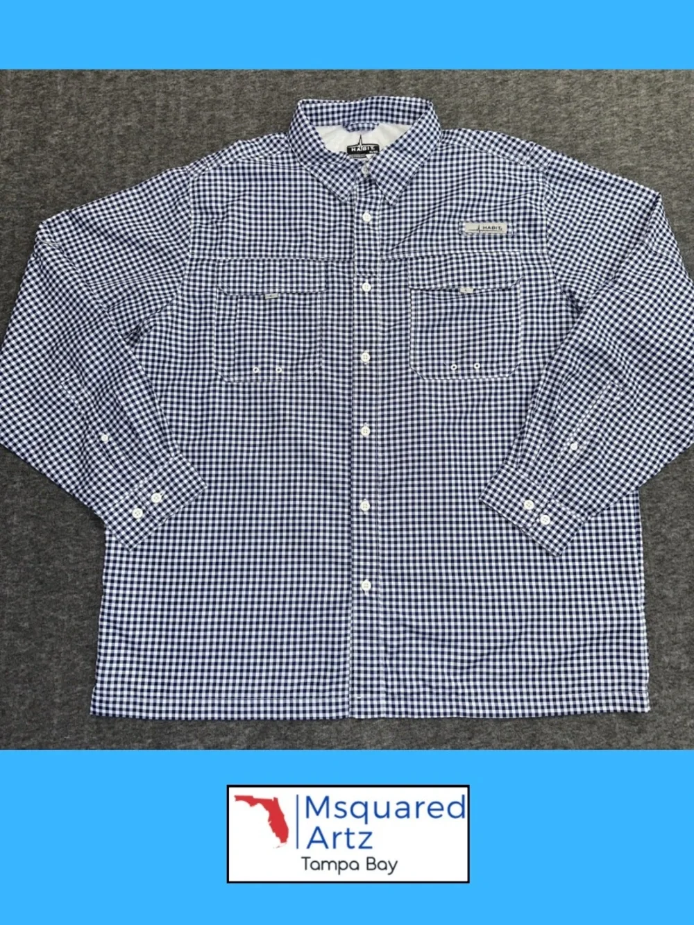 Habit River Guide Brookside Check Medieval Blue Fishing Shirt XL UPF 40 Vent